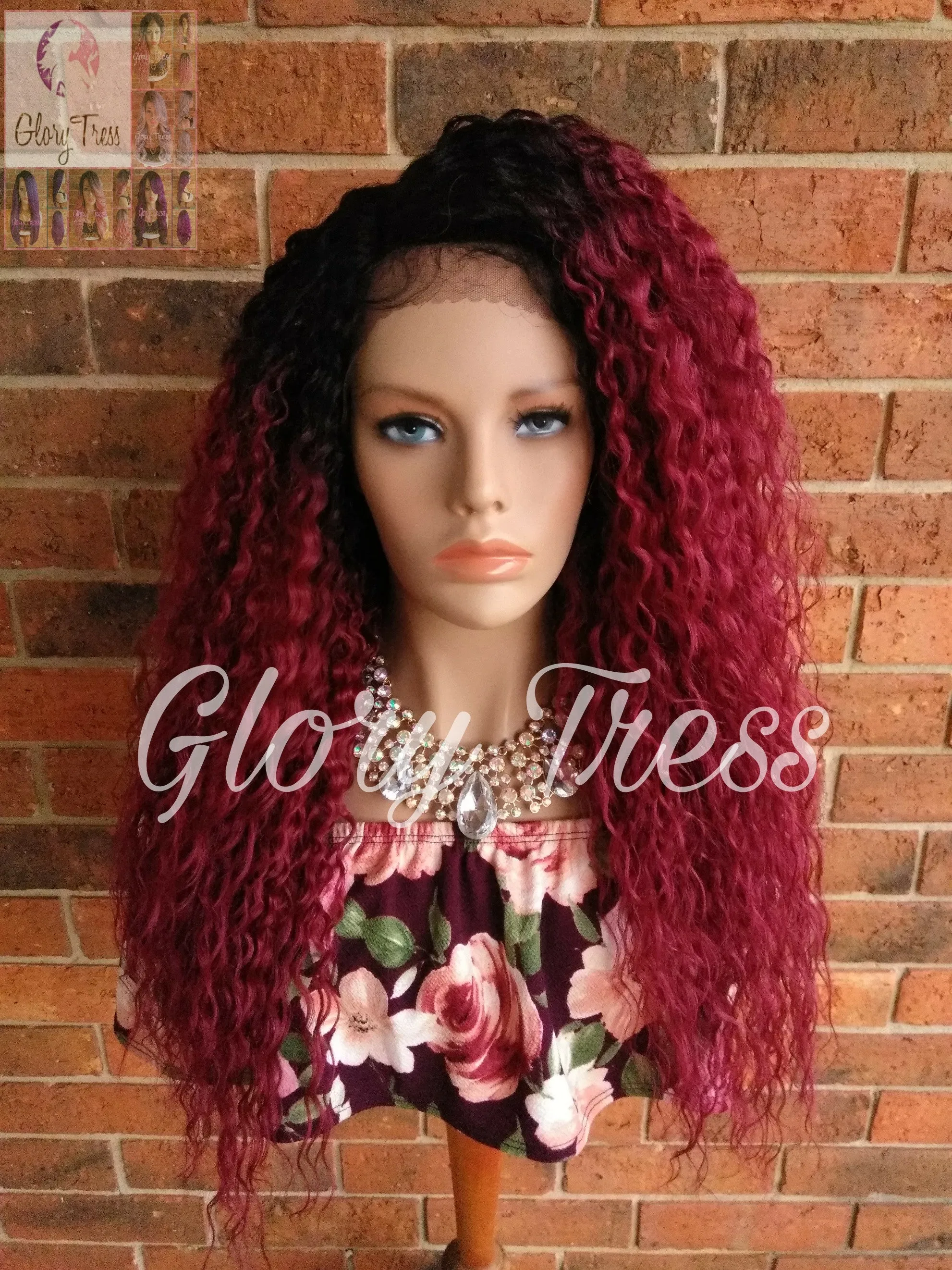 Long Deep Wavy Lace Front Wig, Ombre Burgundy Wig, Heat Safe, Soft Swiss Lace// WINE (Free Shipping)