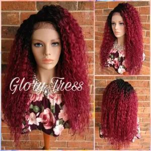 Long Deep Wavy Lace Front Wig, Ombre Burgundy Wig, Heat Safe, Soft Swiss Lace// WINE (Free Shipping)