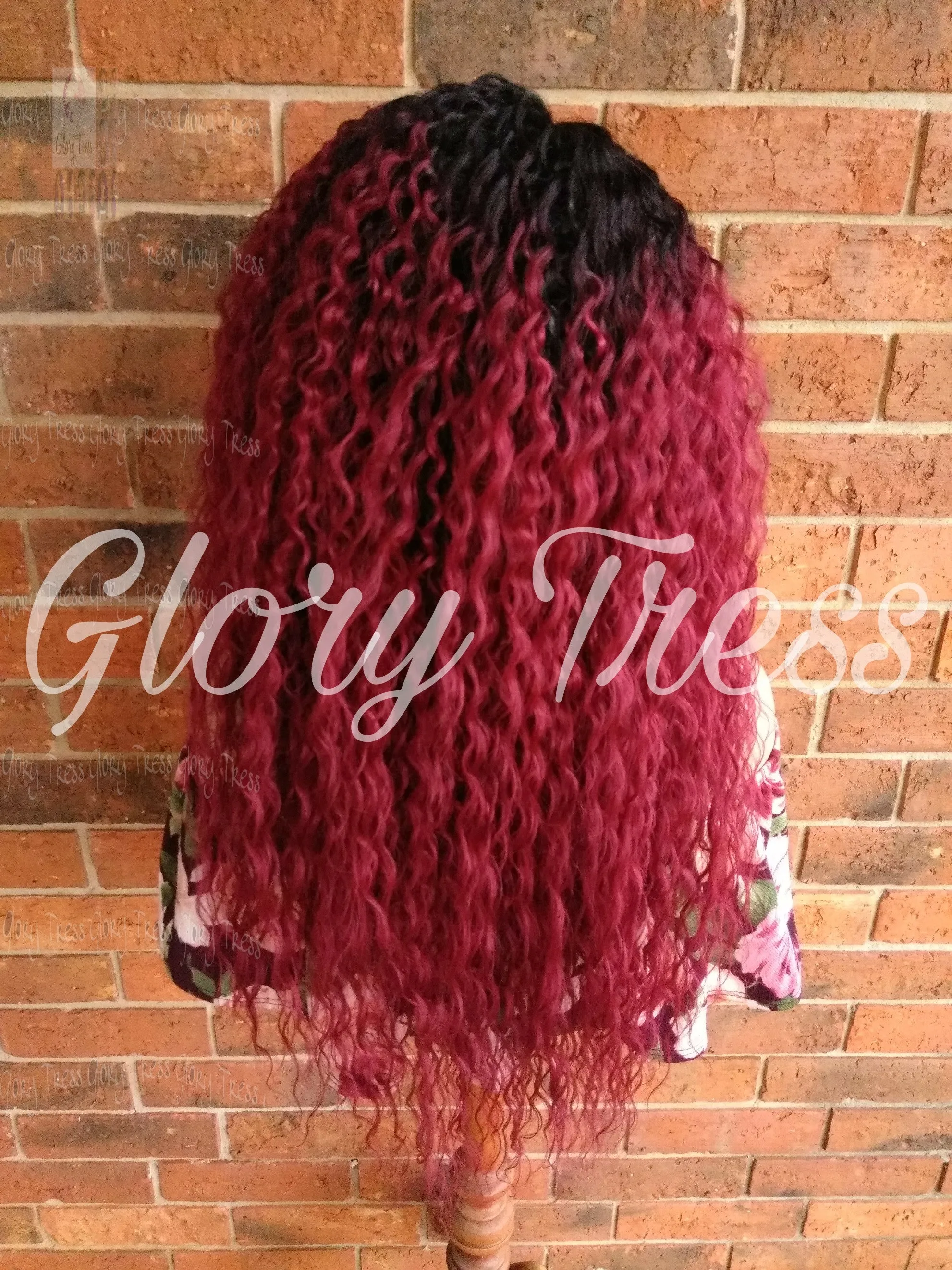Long Deep Wavy Lace Front Wig, Ombre Burgundy Wig, Heat Safe, Soft Swiss Lace// WINE (Free Shipping)