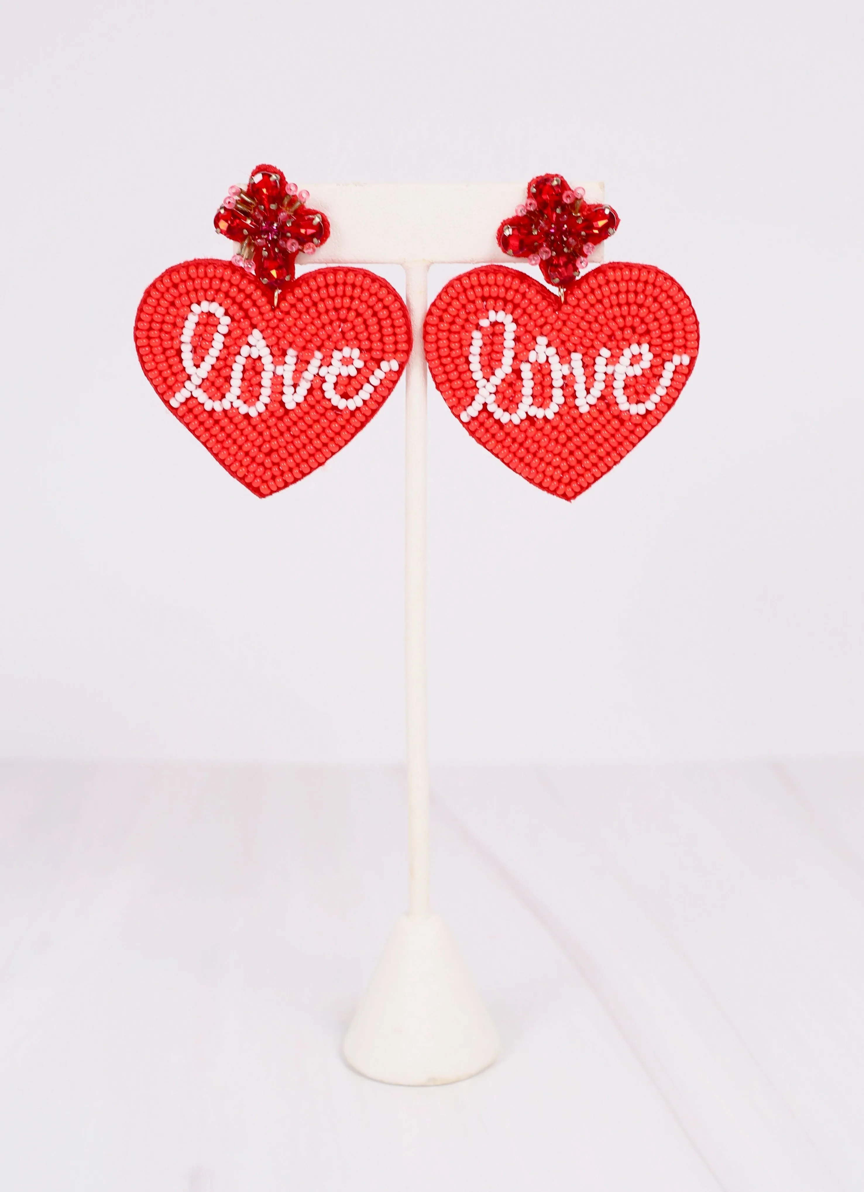 Love Heart Beaded Earring RED