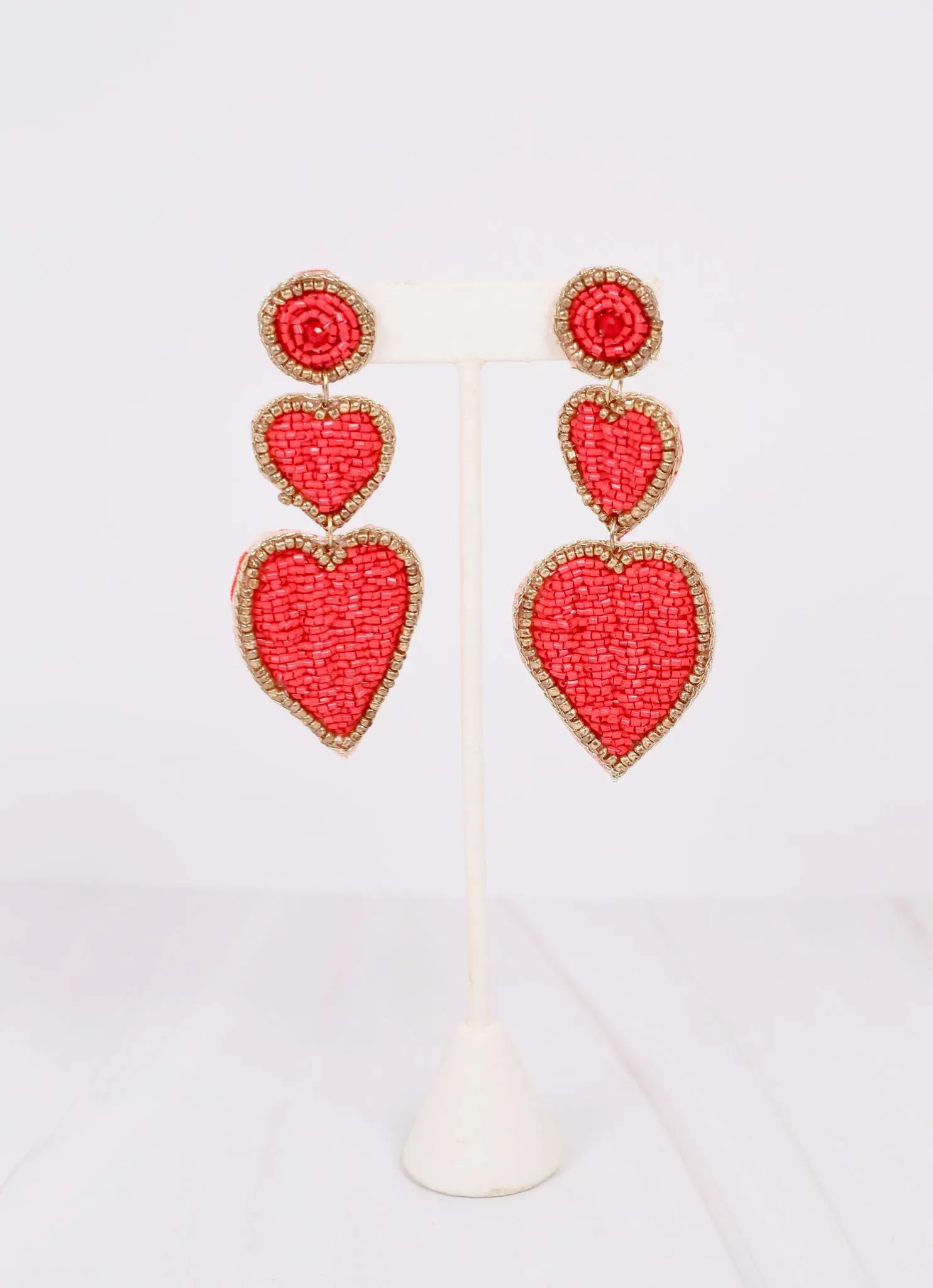 Love Story Beaded Heart Earring RED