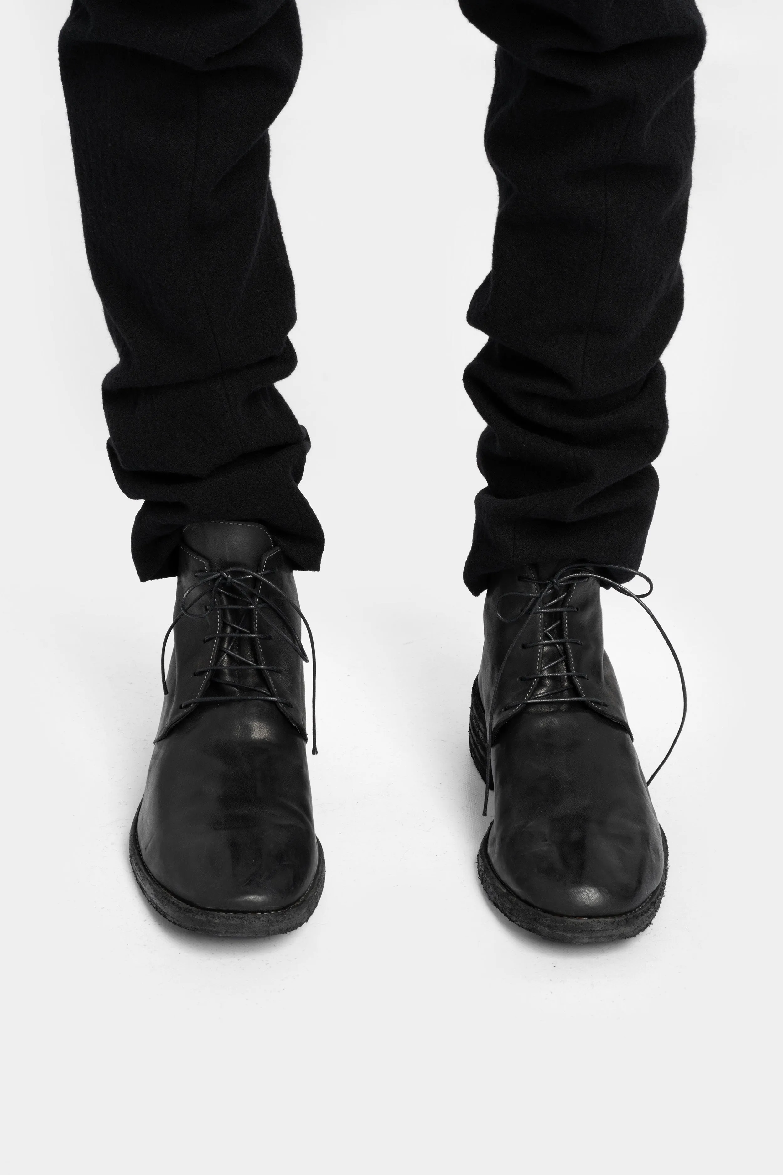 Low top laced leather boots w back zip