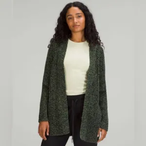 Lululemon Cotton-Cashmere Blend Sweater Wrap - Green Foliage/True Navy/Black - 2
