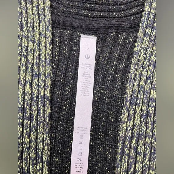 Lululemon Cotton-Cashmere Blend Sweater Wrap - Green Foliage/True Navy/Black - 2