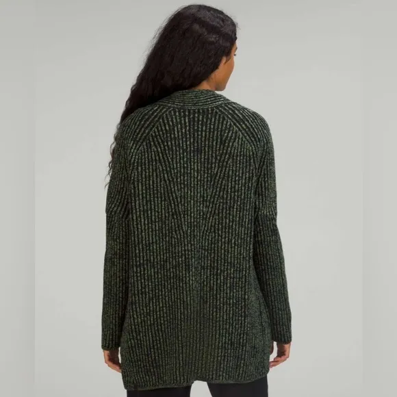 Lululemon Cotton-Cashmere Blend Sweater Wrap - Green Foliage/True Navy/Black - 2