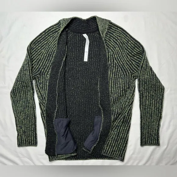 Lululemon Cotton-Cashmere Blend Sweater Wrap - Green Foliage/True Navy/Black - 2