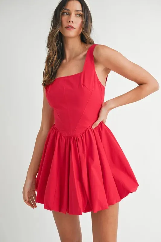 MABLE Poplin Square Neckline Bubble Mini Dress
