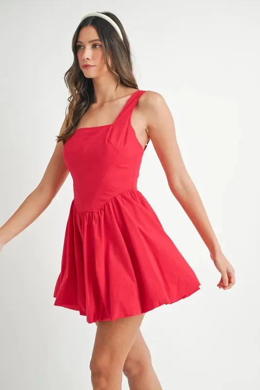 MABLE Poplin Square Neckline Bubble Mini Dress