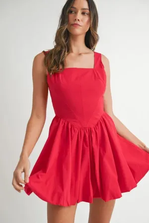 MABLE Poplin Square Neckline Bubble Mini Dress