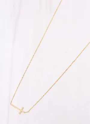 MacMillian CZ Side Cross Necklace GOLD