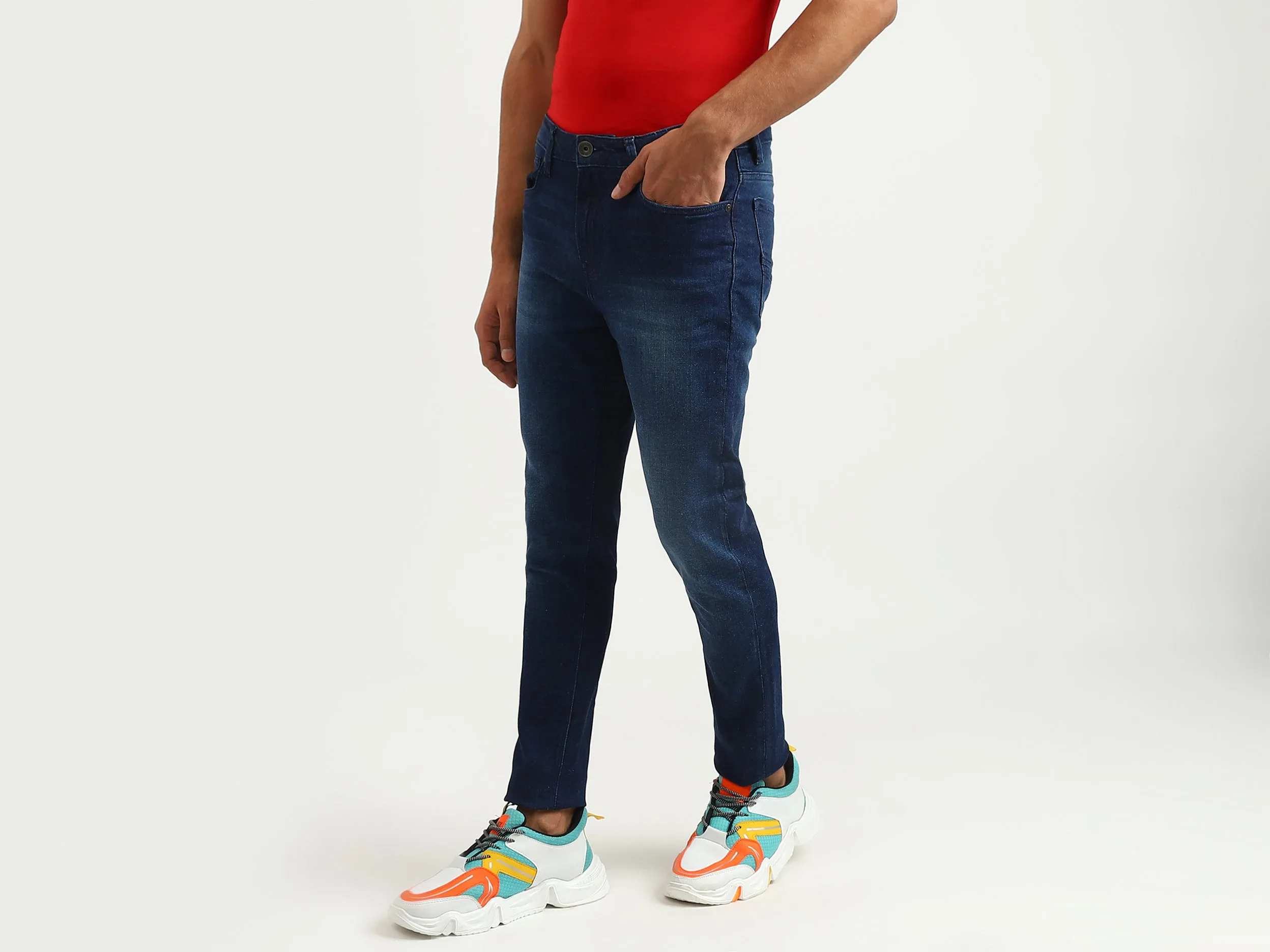 Men Solid Low Crotch Jeans