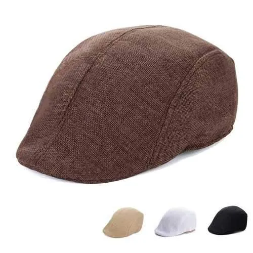 Mens Herringbone Flat Hat Peaked Racing Country Golf Newsboy Beret Cap