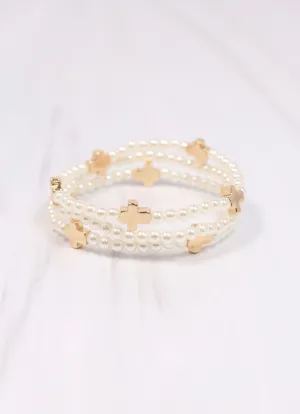 Meynell Cross Pearl Bracelet Set CREAM