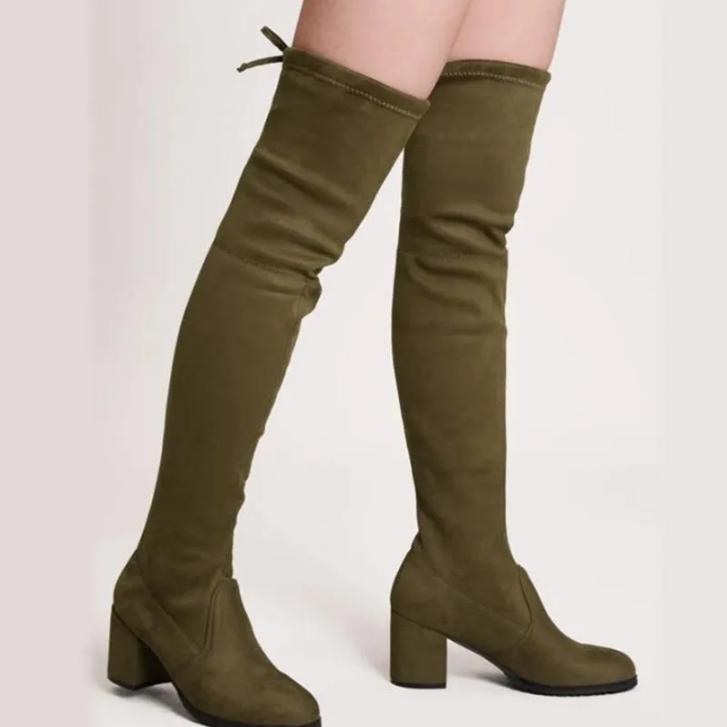 Mid-High Tube Chunky British Style High Heel Stretch Boots