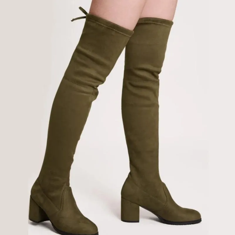 Mid-High Tube Chunky British Style High Heel Stretch Boots