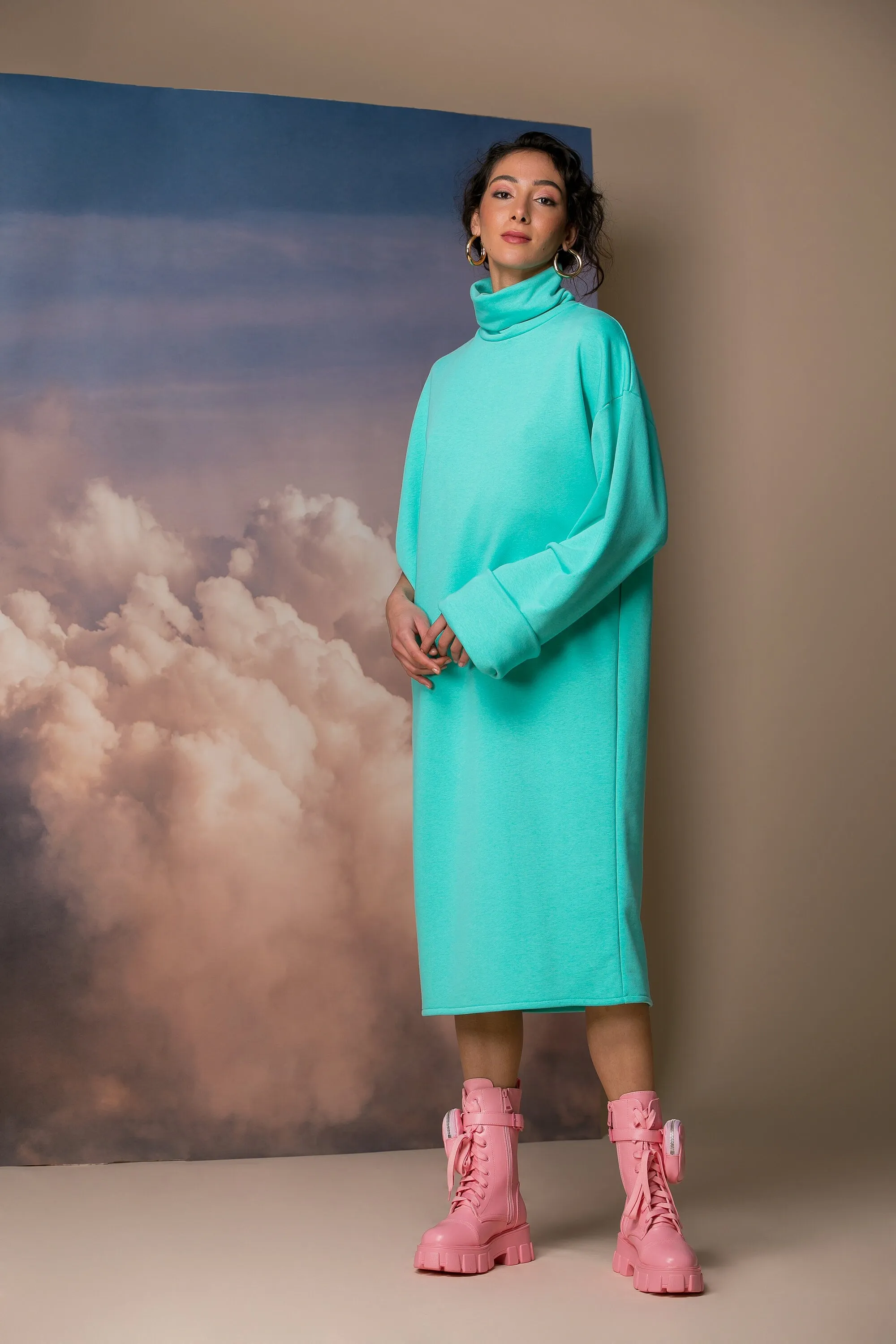Mint Oversized Sweater Dress, Extravagant Dress, Oversized Dress, Spring Dress, Plus Size Clothing, Turtleneck Dress, Avant Garde Dress