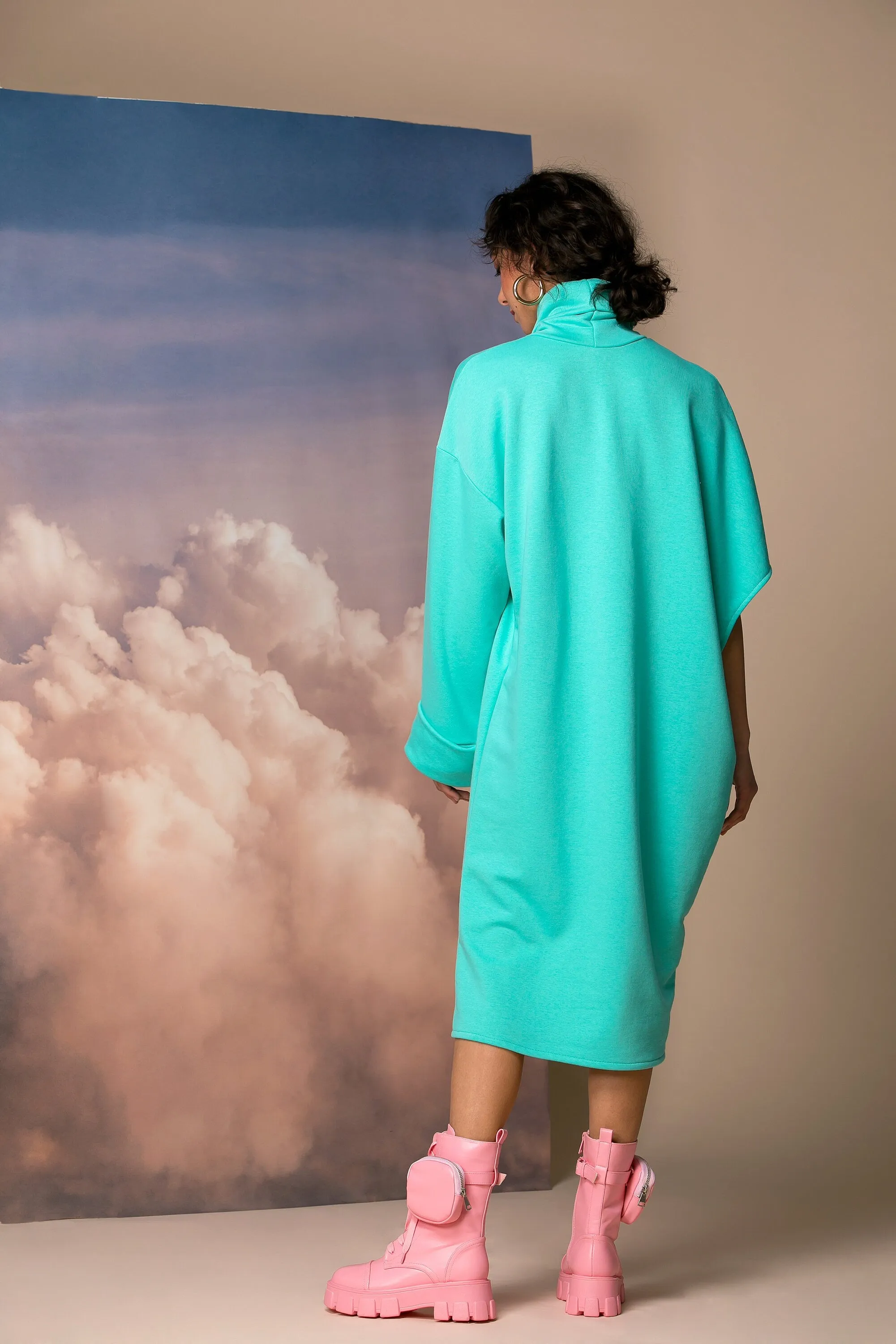 Mint Oversized Sweater Dress, Extravagant Dress, Oversized Dress, Spring Dress, Plus Size Clothing, Turtleneck Dress, Avant Garde Dress