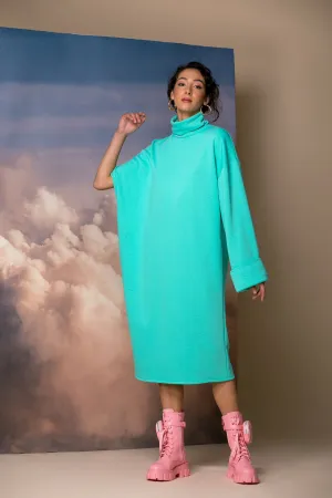 Mint Oversized Sweater Dress, Extravagant Dress, Oversized Dress, Spring Dress, Plus Size Clothing, Turtleneck Dress, Avant Garde Dress