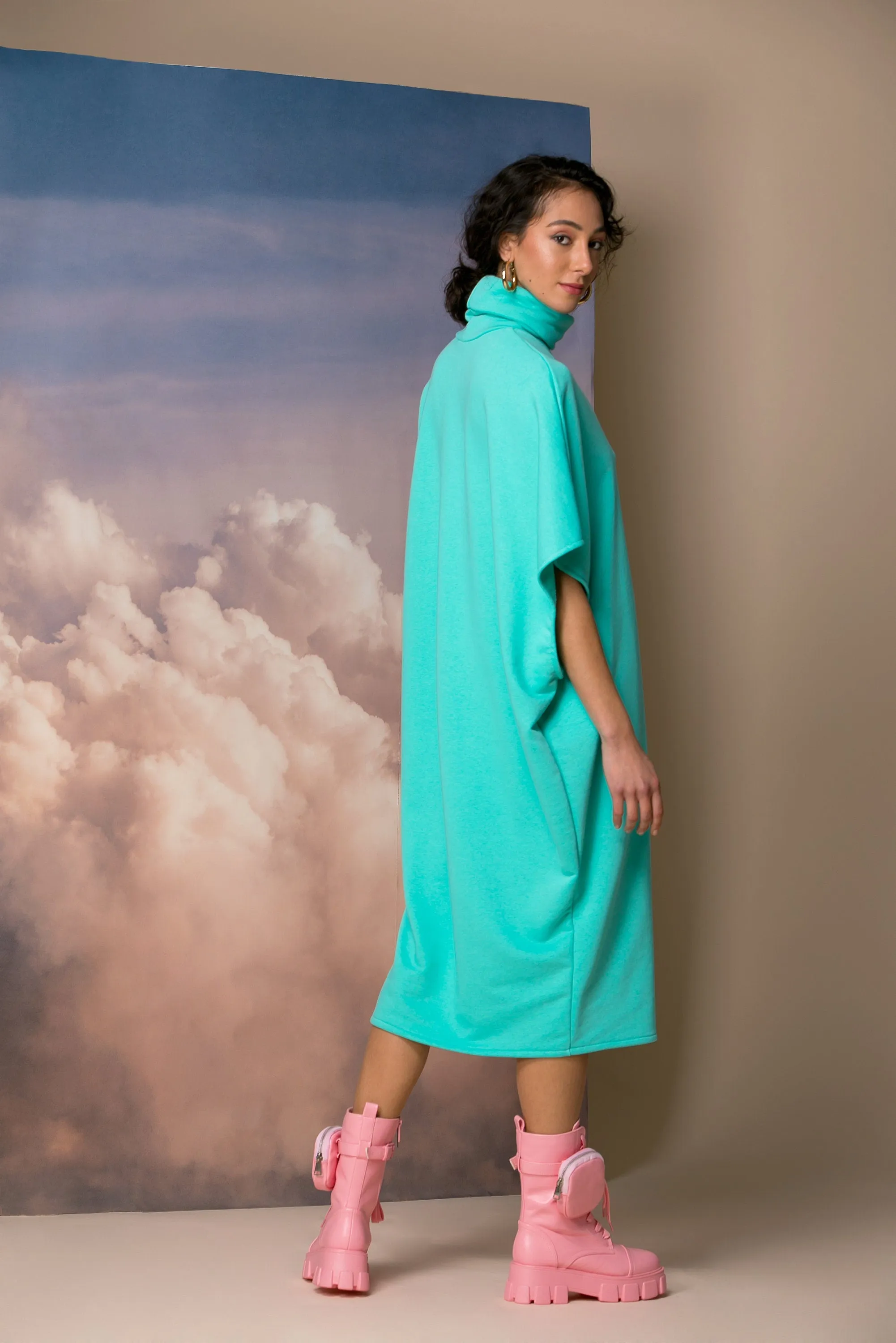Mint Oversized Sweater Dress, Extravagant Dress, Oversized Dress, Spring Dress, Plus Size Clothing, Turtleneck Dress, Avant Garde Dress