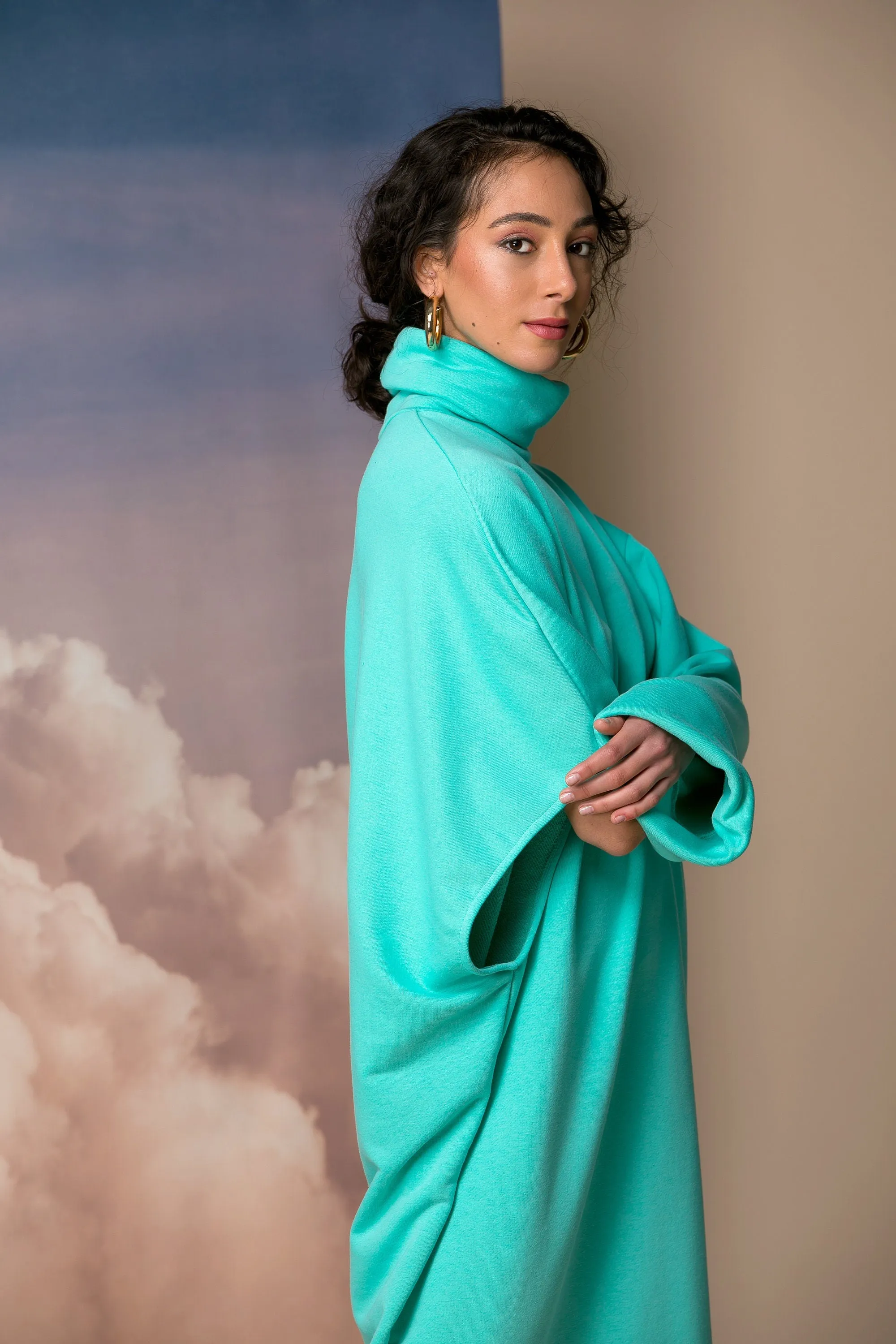 Mint Oversized Sweater Dress, Extravagant Dress, Oversized Dress, Spring Dress, Plus Size Clothing, Turtleneck Dress, Avant Garde Dress