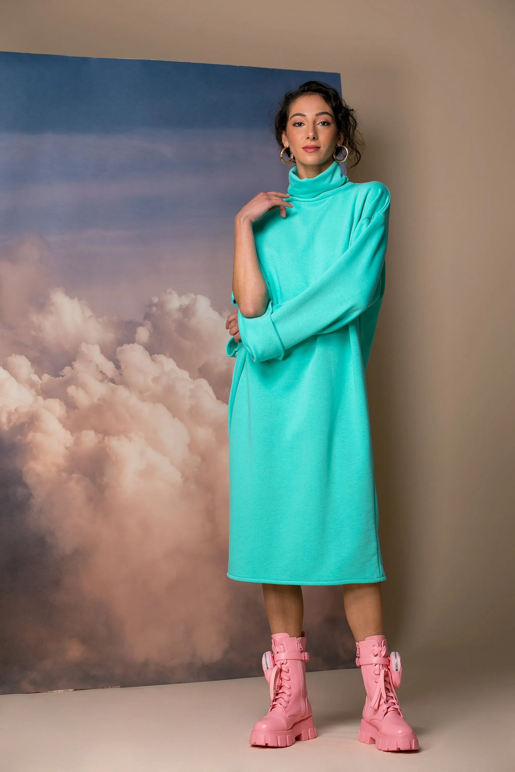 Mint Oversized Sweater Dress, Extravagant Dress, Oversized Dress, Spring Dress, Plus Size Clothing, Turtleneck Dress, Avant Garde Dress