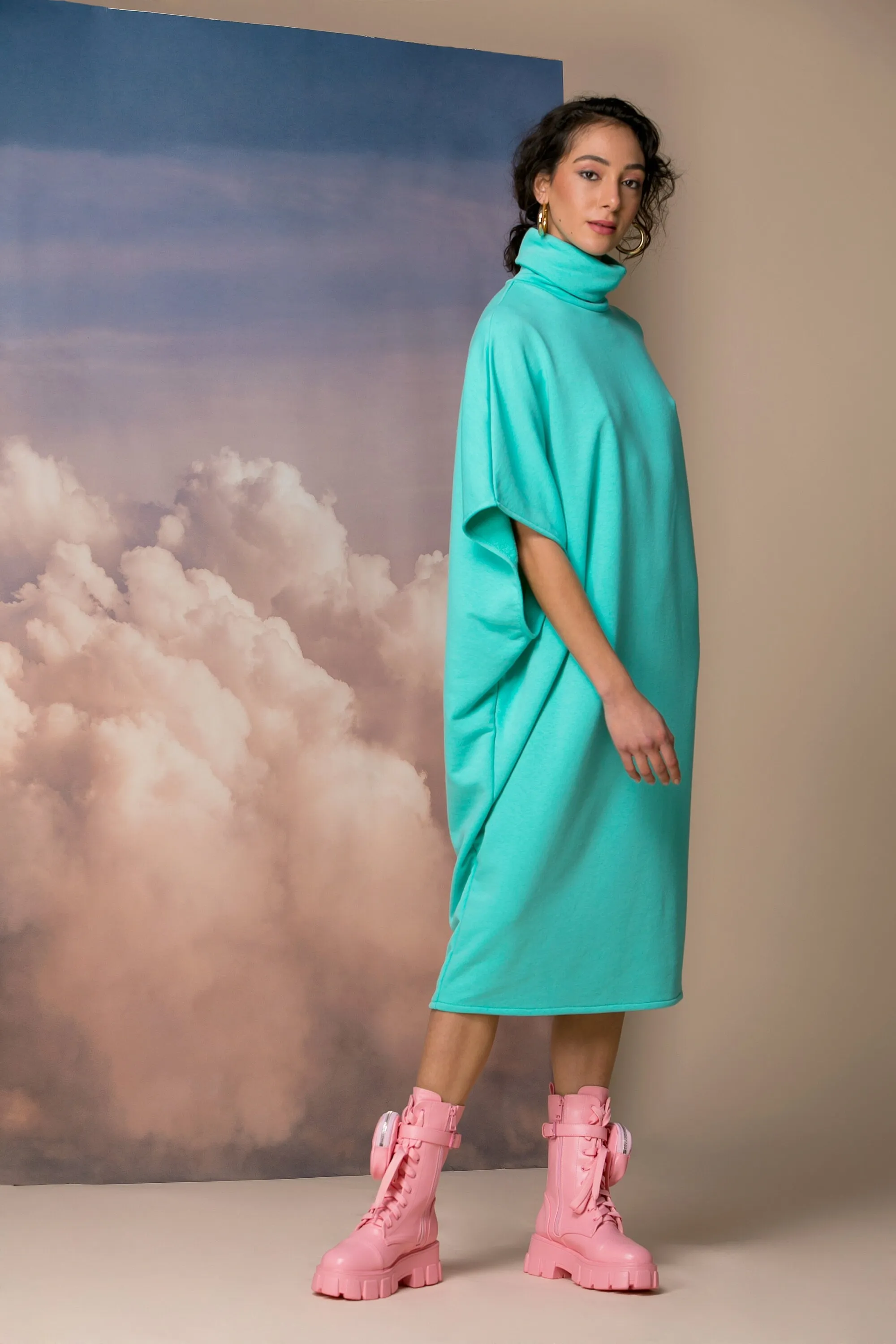Mint Oversized Sweater Dress, Extravagant Dress, Oversized Dress, Spring Dress, Plus Size Clothing, Turtleneck Dress, Avant Garde Dress