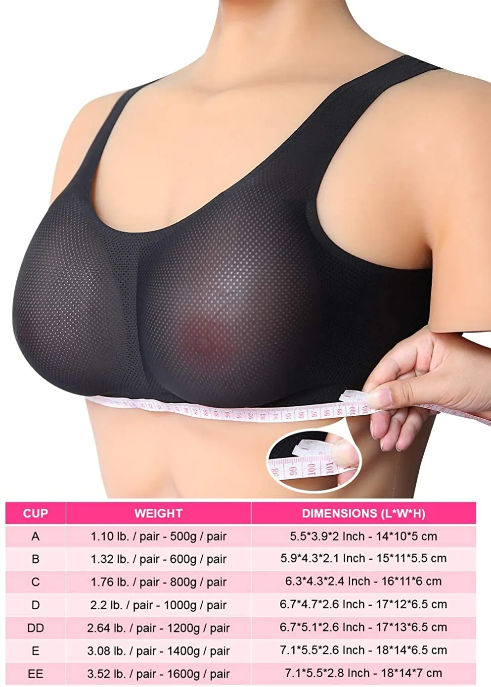 MRIMIN MTF Silicone Breast Forms with Mesh Pocket Bra Set for Mastectomy Cross Dresser