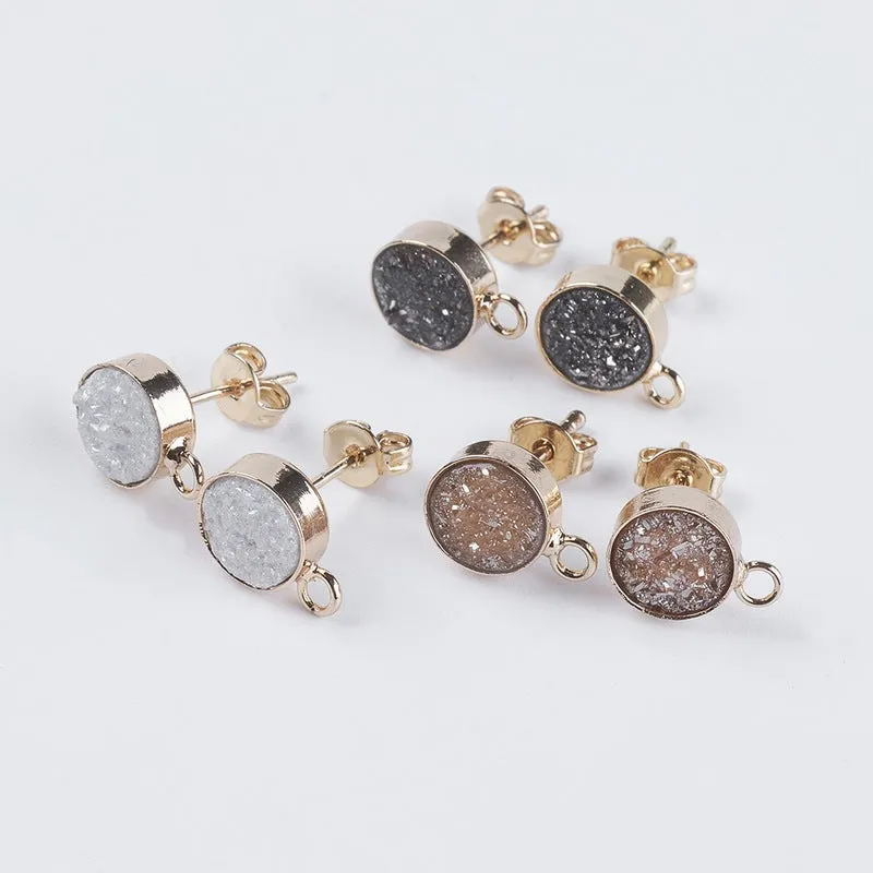 Natural Druzy stud tops x 1 pair