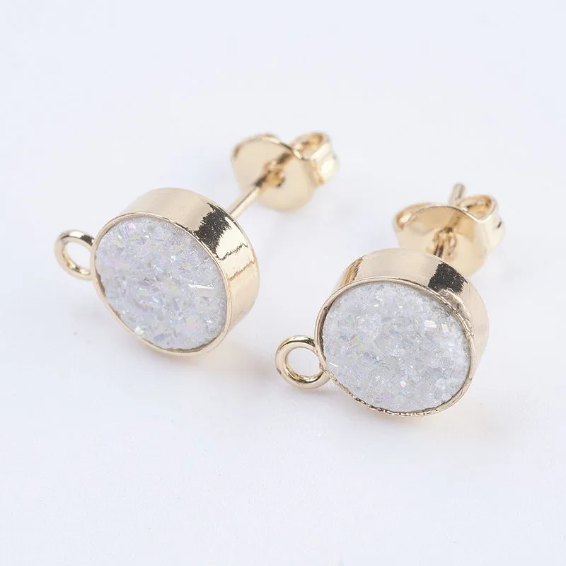 Natural Druzy stud tops x 1 pair