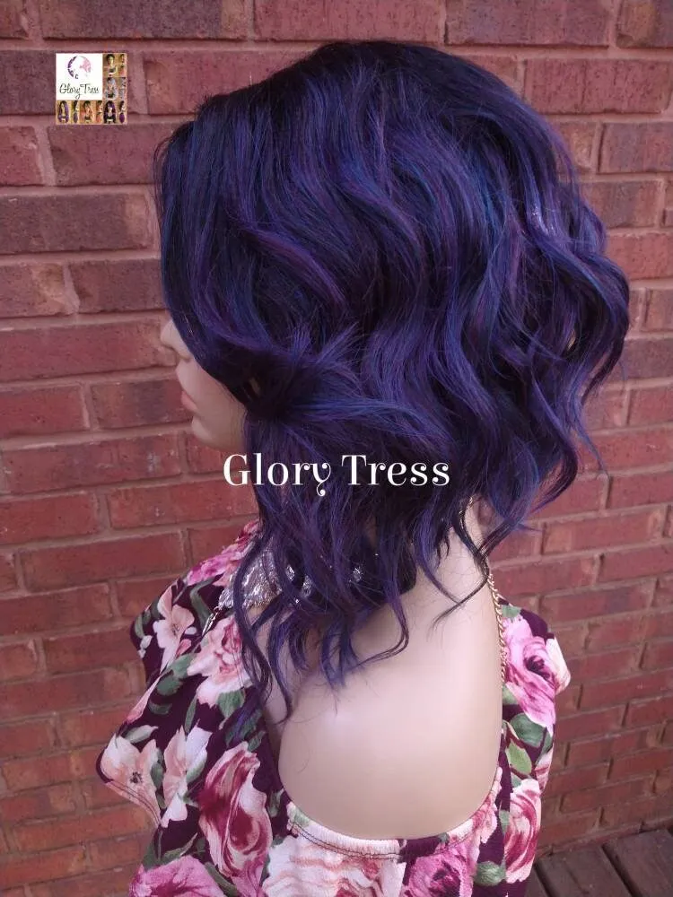 NEW ARRIVAL // Lace Front Wig, Wig, Bob Wig, Ombre Purple Blue Wig, Wavy Bob Wig, Lace Part Wig, Glory Tress, Ready To Ship // PRECIOUS