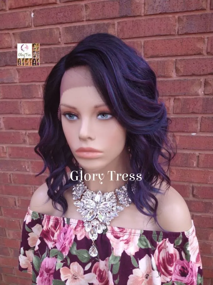NEW ARRIVAL // Lace Front Wig, Wig, Bob Wig, Ombre Purple Blue Wig, Wavy Bob Wig, Lace Part Wig, Glory Tress, Ready To Ship // PRECIOUS