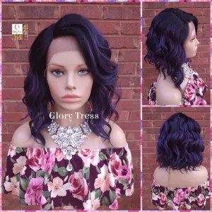 NEW ARRIVAL // Lace Front Wig, Wig, Bob Wig, Ombre Purple Blue Wig, Wavy Bob Wig, Lace Part Wig, Glory Tress, Ready To Ship // PRECIOUS