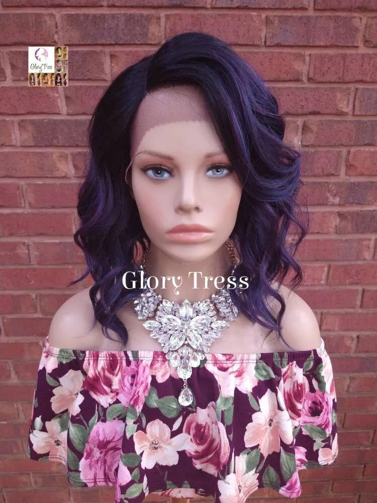NEW ARRIVAL // Lace Front Wig, Wig, Bob Wig, Ombre Purple Blue Wig, Wavy Bob Wig, Lace Part Wig, Glory Tress, Ready To Ship // PRECIOUS