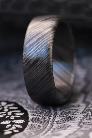 niobium damascus zirconium zrti ring 6-8mm wide  zirconium/black flat mens rings