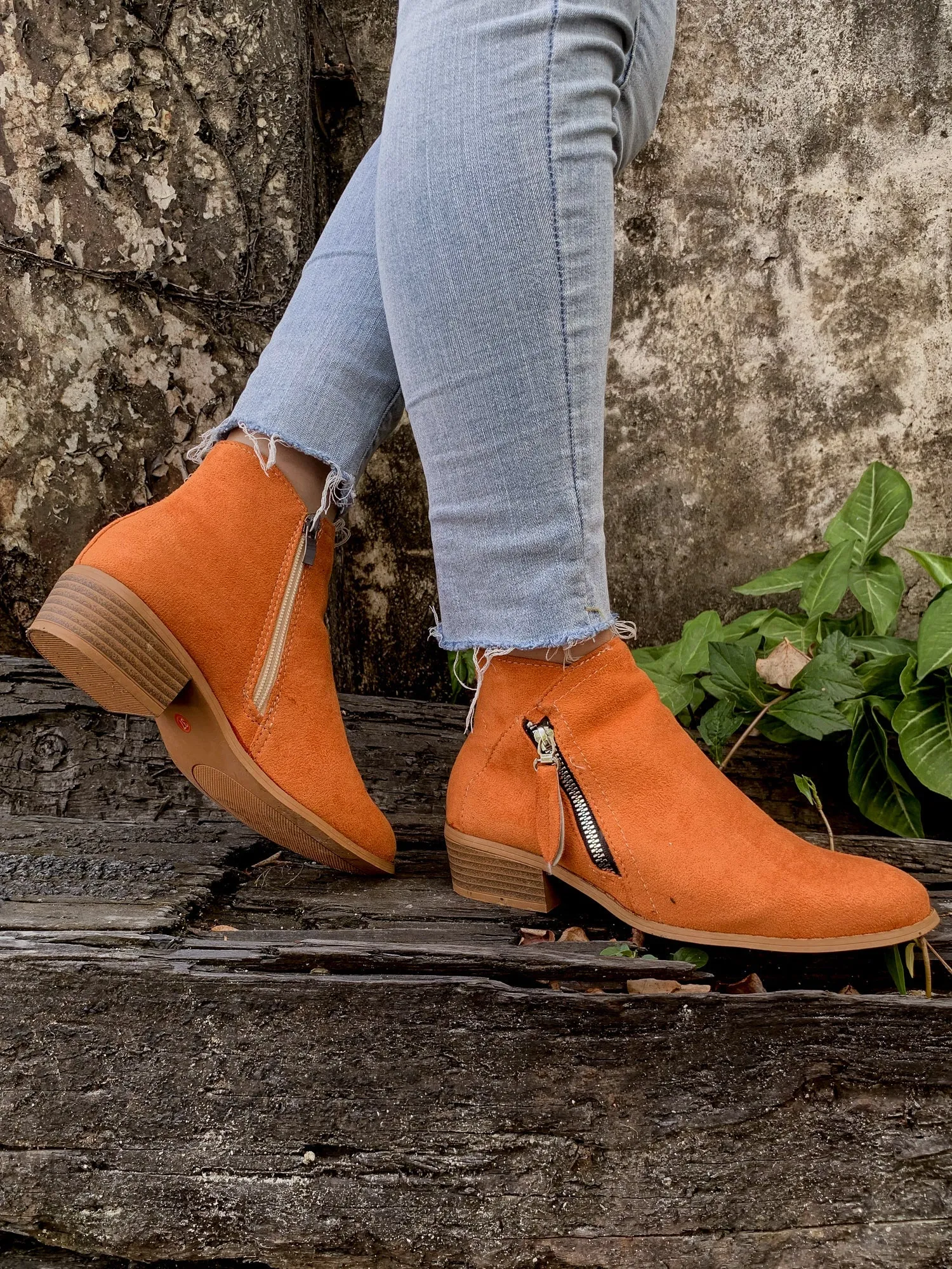 Orange Low Ankle Boots