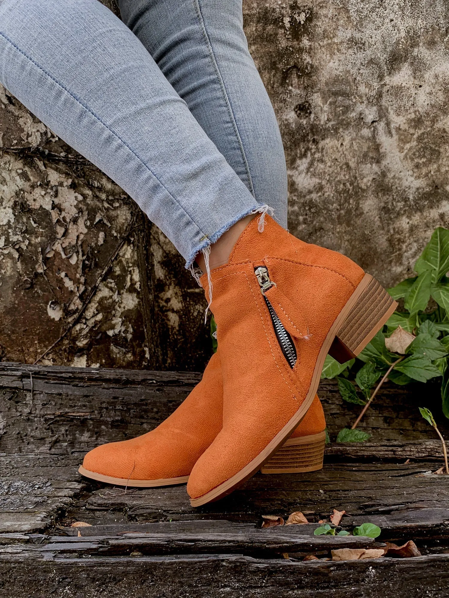Orange Low Ankle Boots
