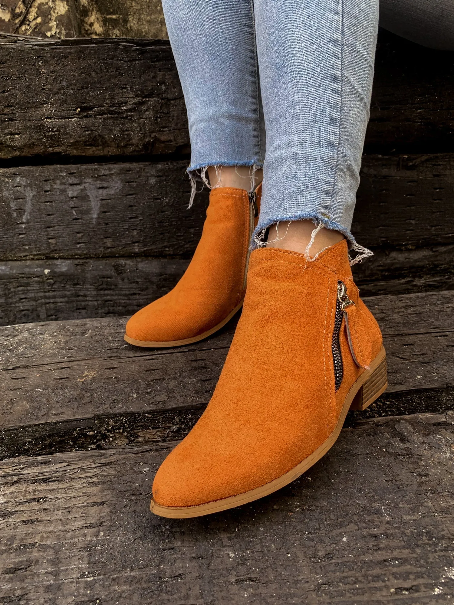 Orange Low Ankle Boots