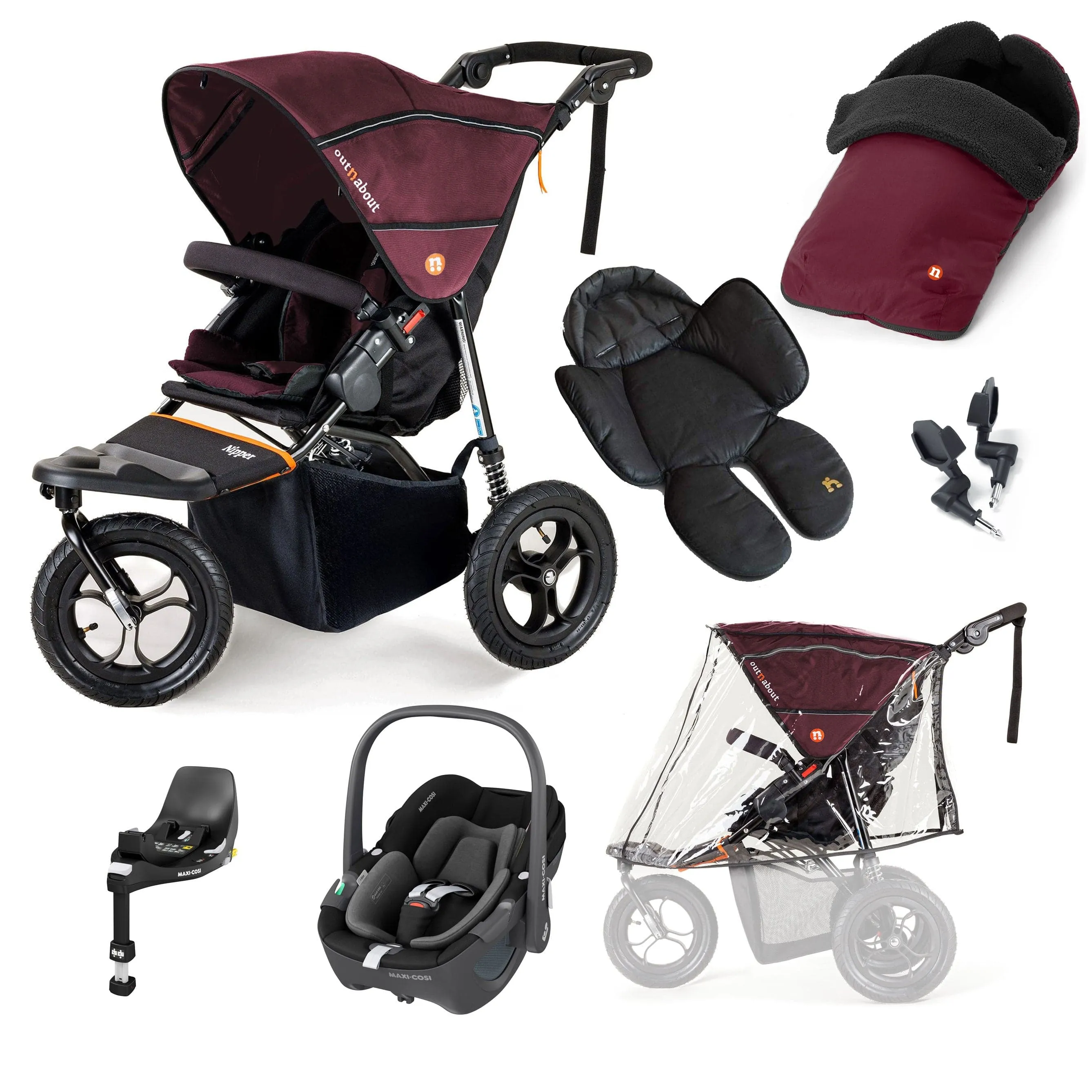 Out n About Nipper Single Maxi-Cosi Comfort Bundle in Brambleberry Red