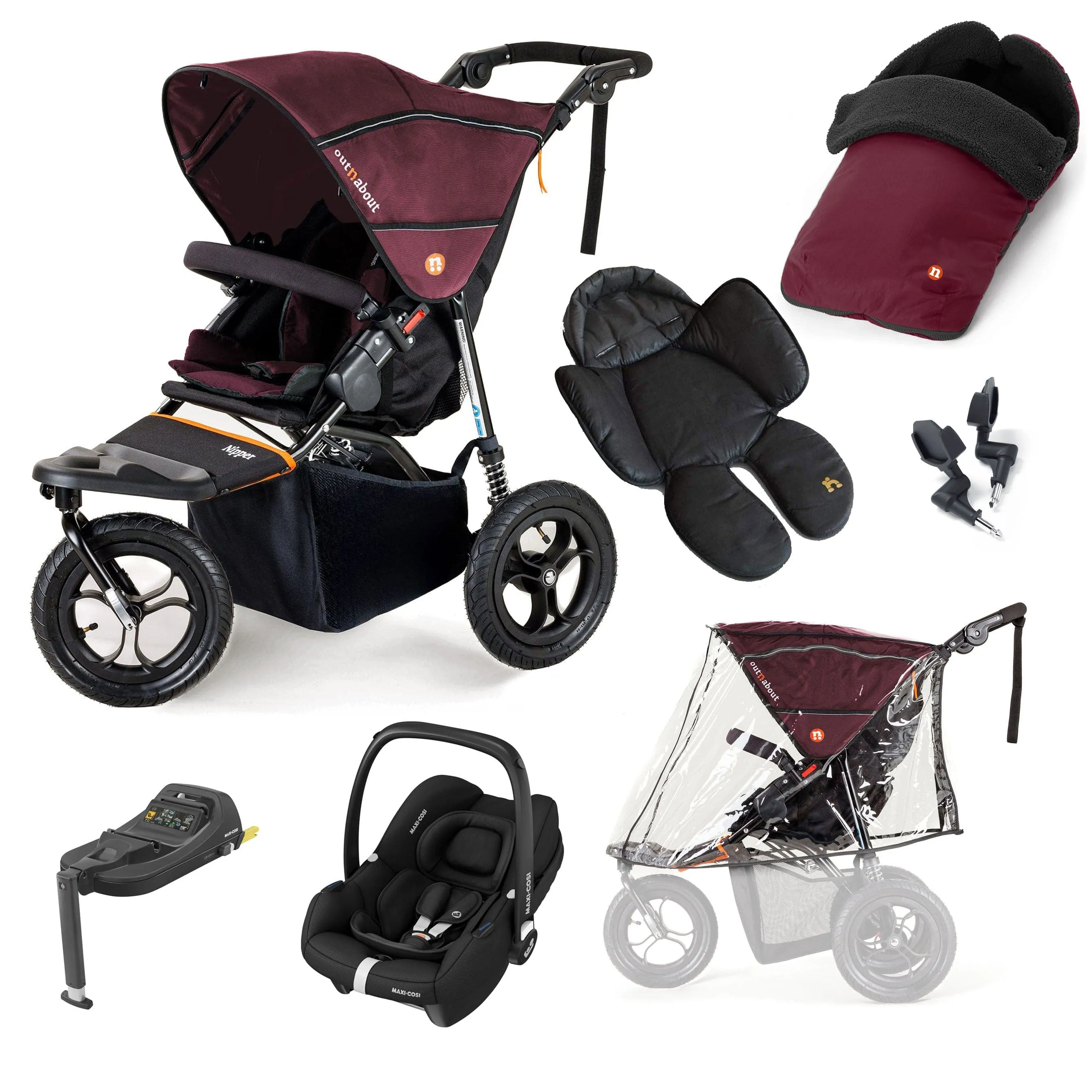 Out n About Nipper Single Maxi-Cosi Comfort Bundle in Brambleberry Red