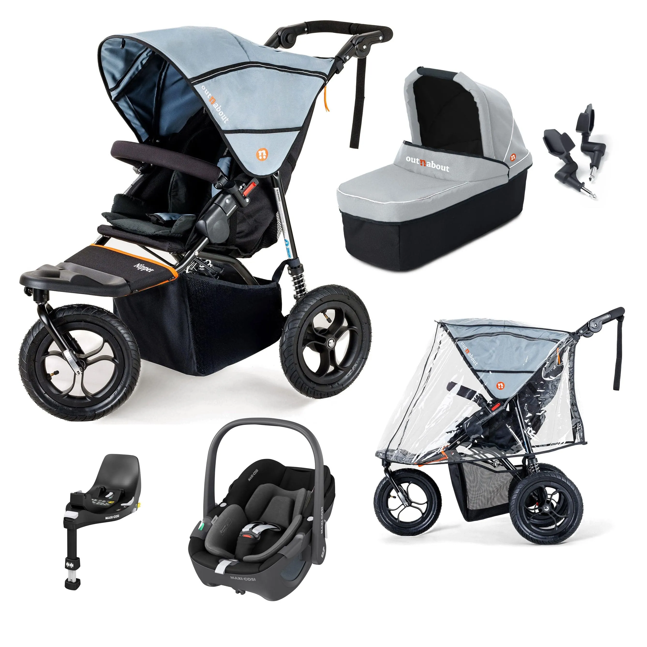 Out n About Nipper Single Maxi-Cosi Starter Bundle in Rock Salt Grey