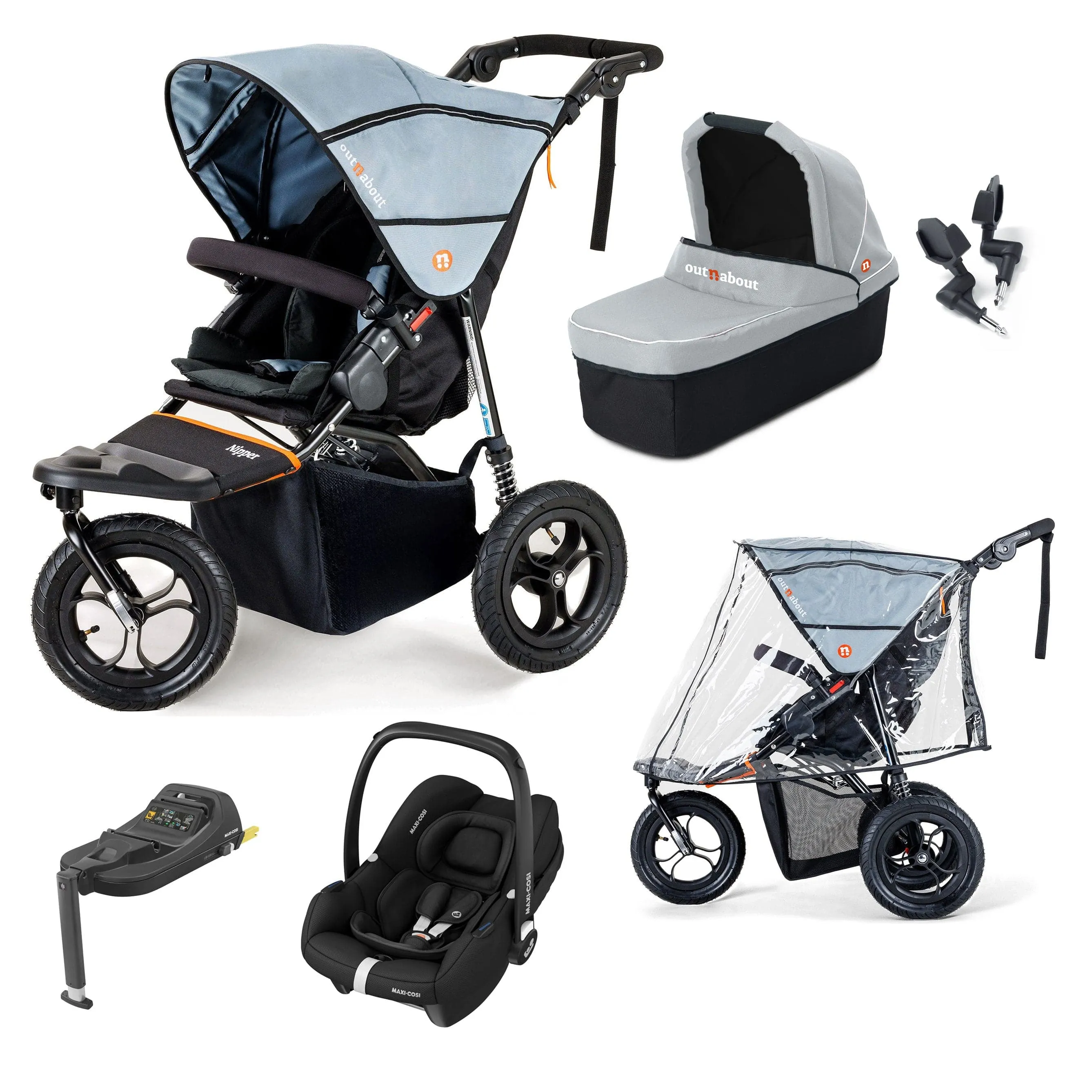 Out n About Nipper Single Maxi-Cosi Starter Bundle in Rock Salt Grey