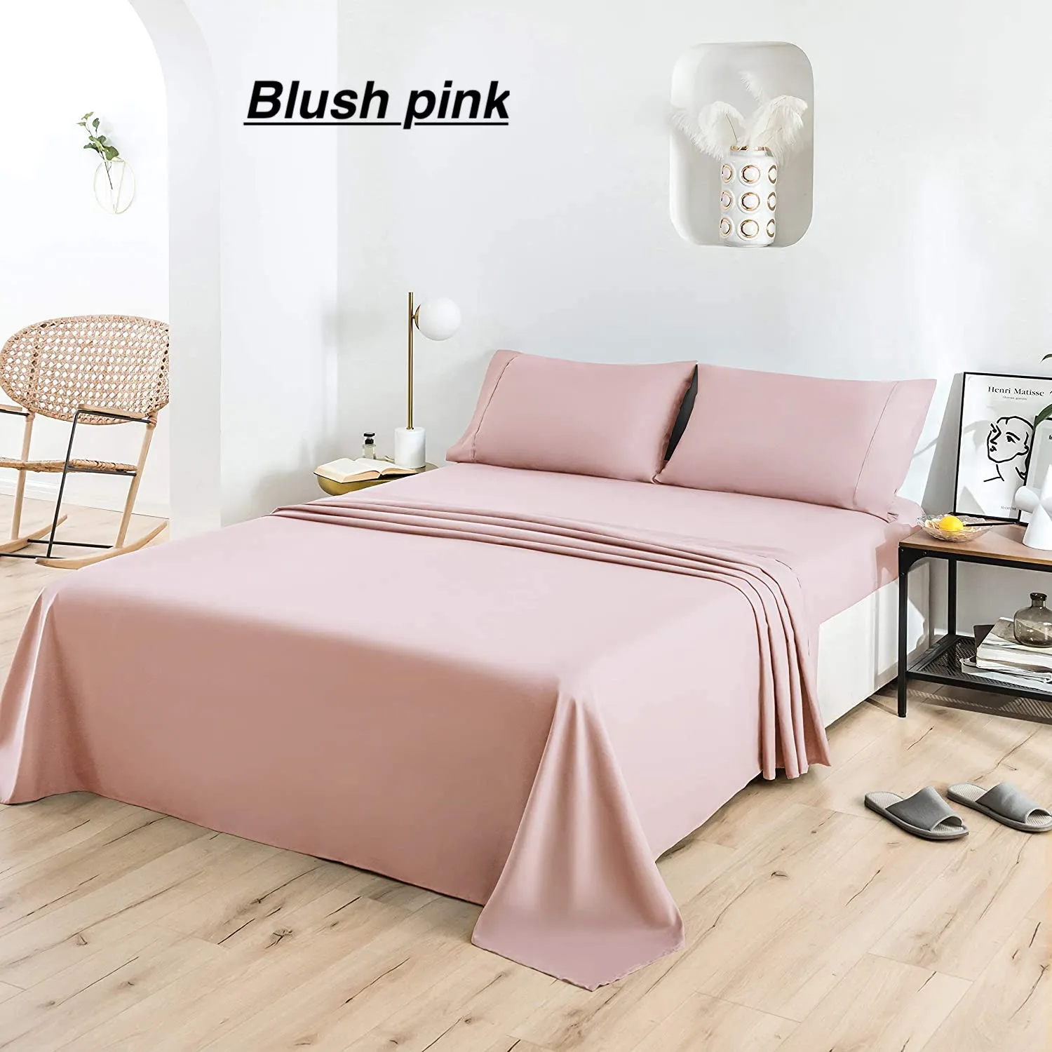 Premier Bamboo Essence 2000 Wrinkle Free, Fade Resistant Deep Pocket Sheet Set! Fits Mattresses Up To 16 Inches! King, Blush Pink!
