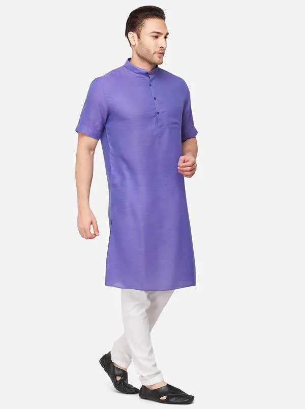 Purple Self Textured Regular Fit Modi Kurta | JadeBlue