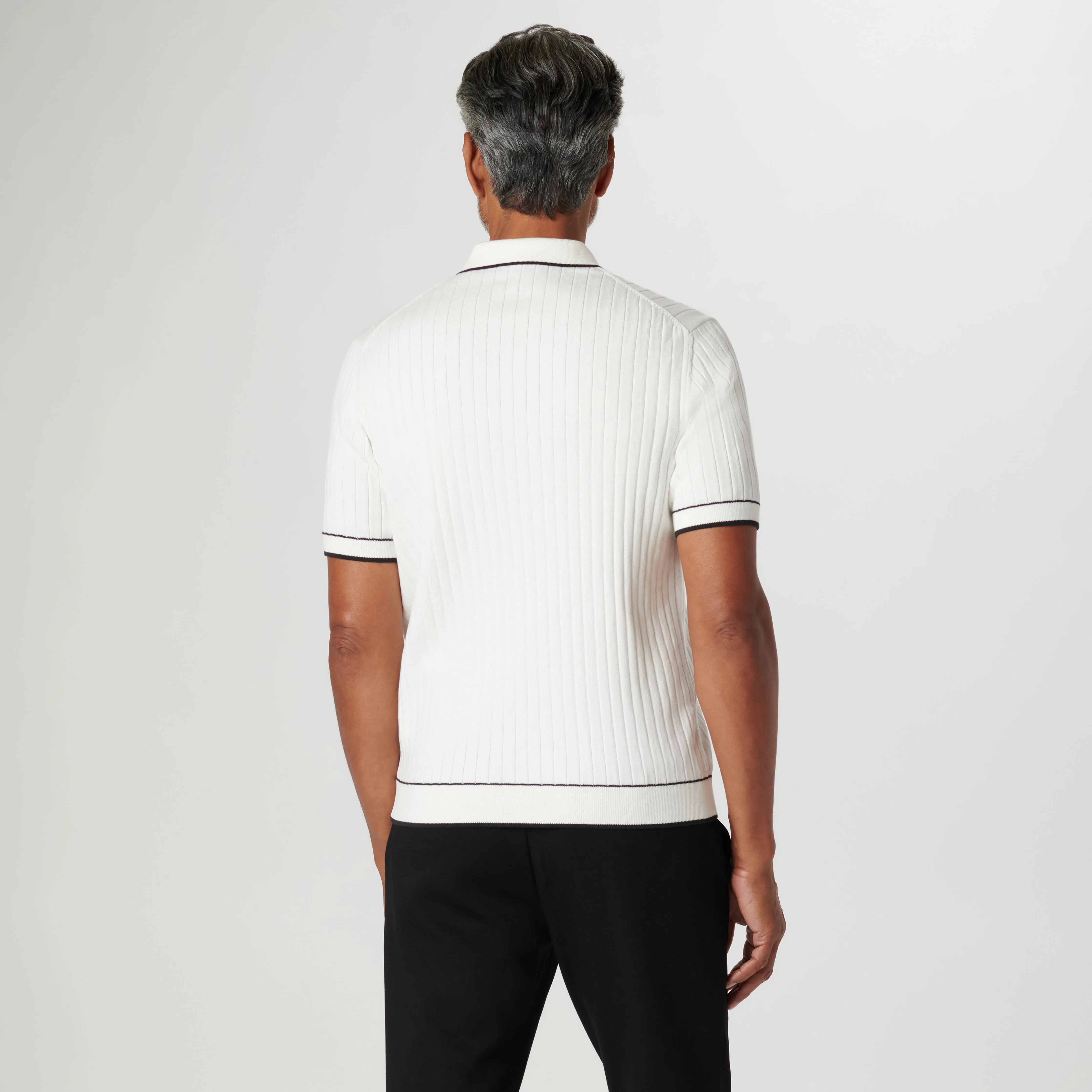 Rib Stitch Short Sleeve Polo Sweater