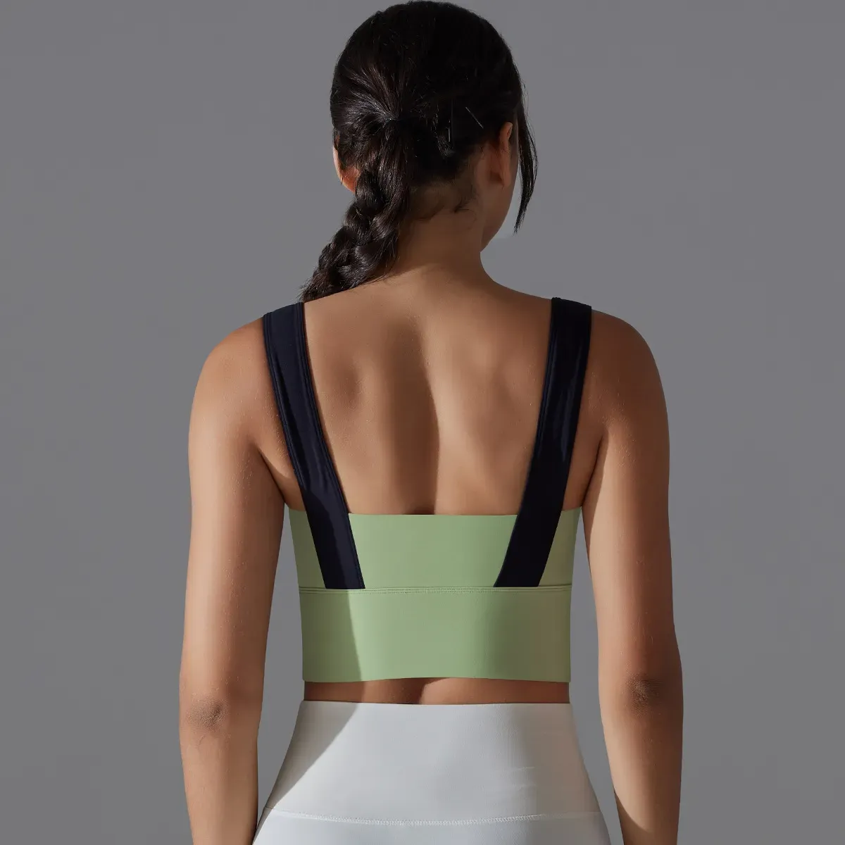 Rina Wide Strap Contrast Panel Longline Sports Bra