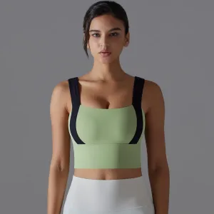 Rina Wide Strap Contrast Panel Longline Sports Bra