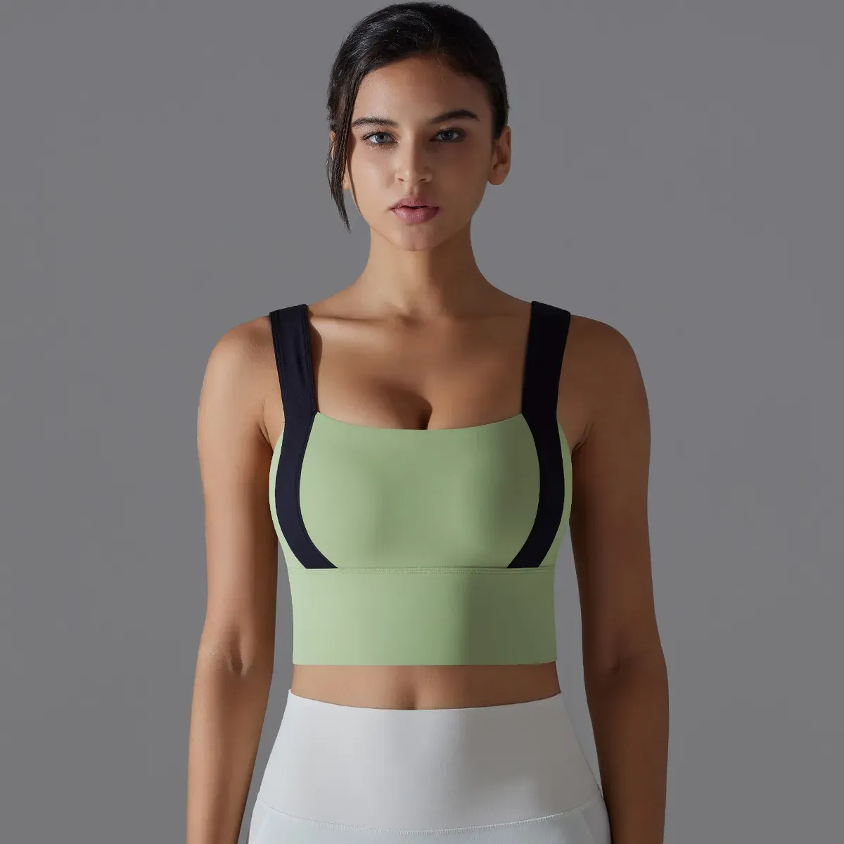 Rina Wide Strap Contrast Panel Longline Sports Bra