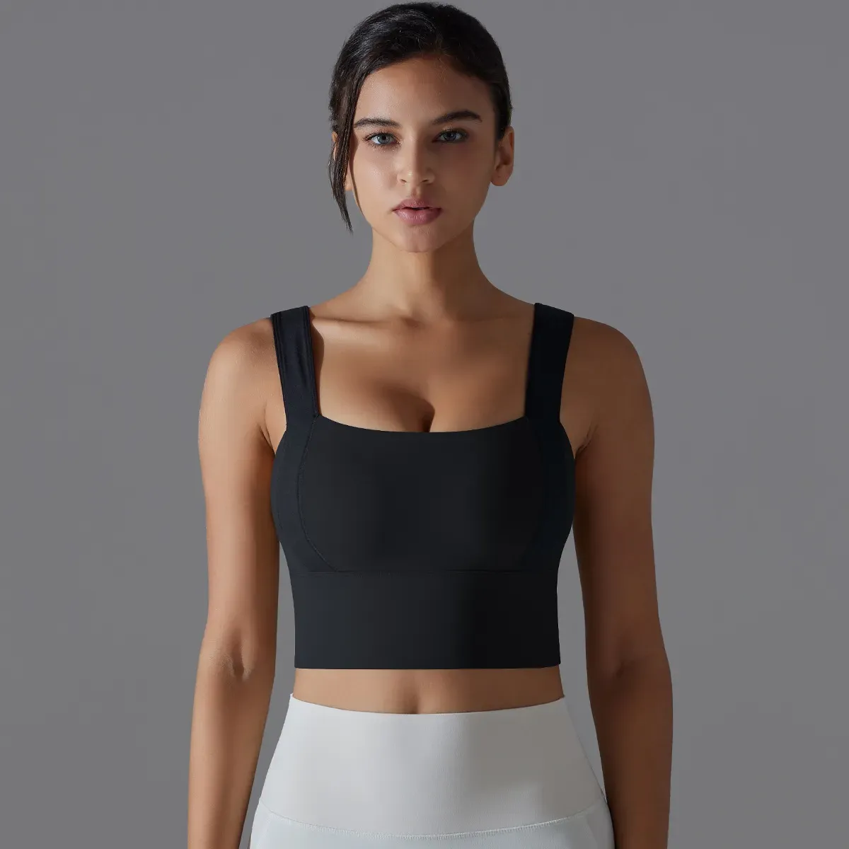 Rina Wide Strap Contrast Panel Longline Sports Bra