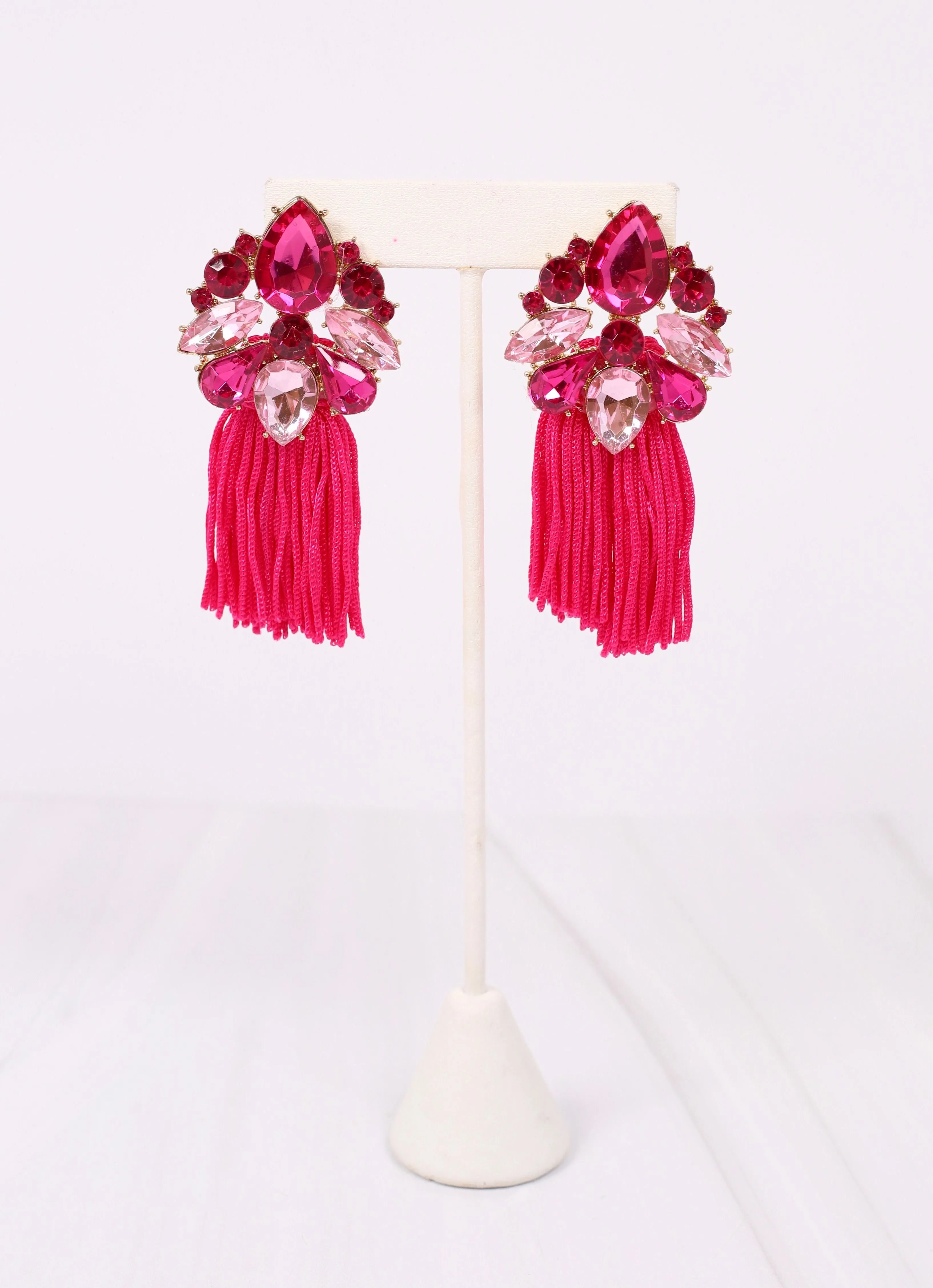 Robin Embellished Tassel Earring HOT PINK