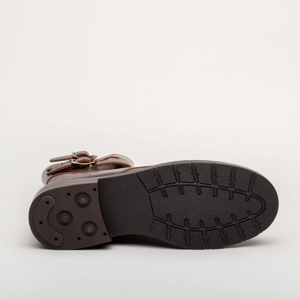 Rosie Vintage Double-Buckle Boots (Brown)